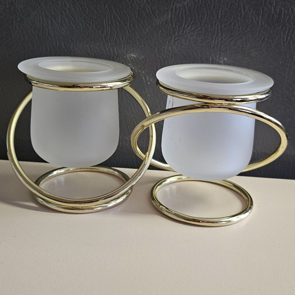 PartyLite Gemini Votive Candle Holder 3.5" gold holders frosted glass glam gold
